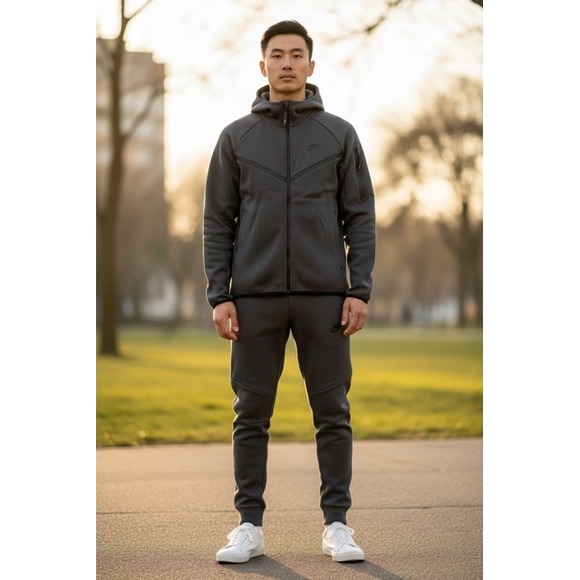 Nike Other - Nike Tech Fleece Tracksuit Set Mens Charcoal Grey Full Zip Hoodie Joggers (S)